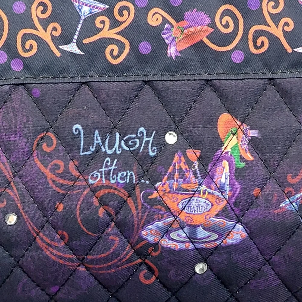 The Bradford Exchange Totes with Tude Quilted Black Purple Wine Glasses Tote Bag